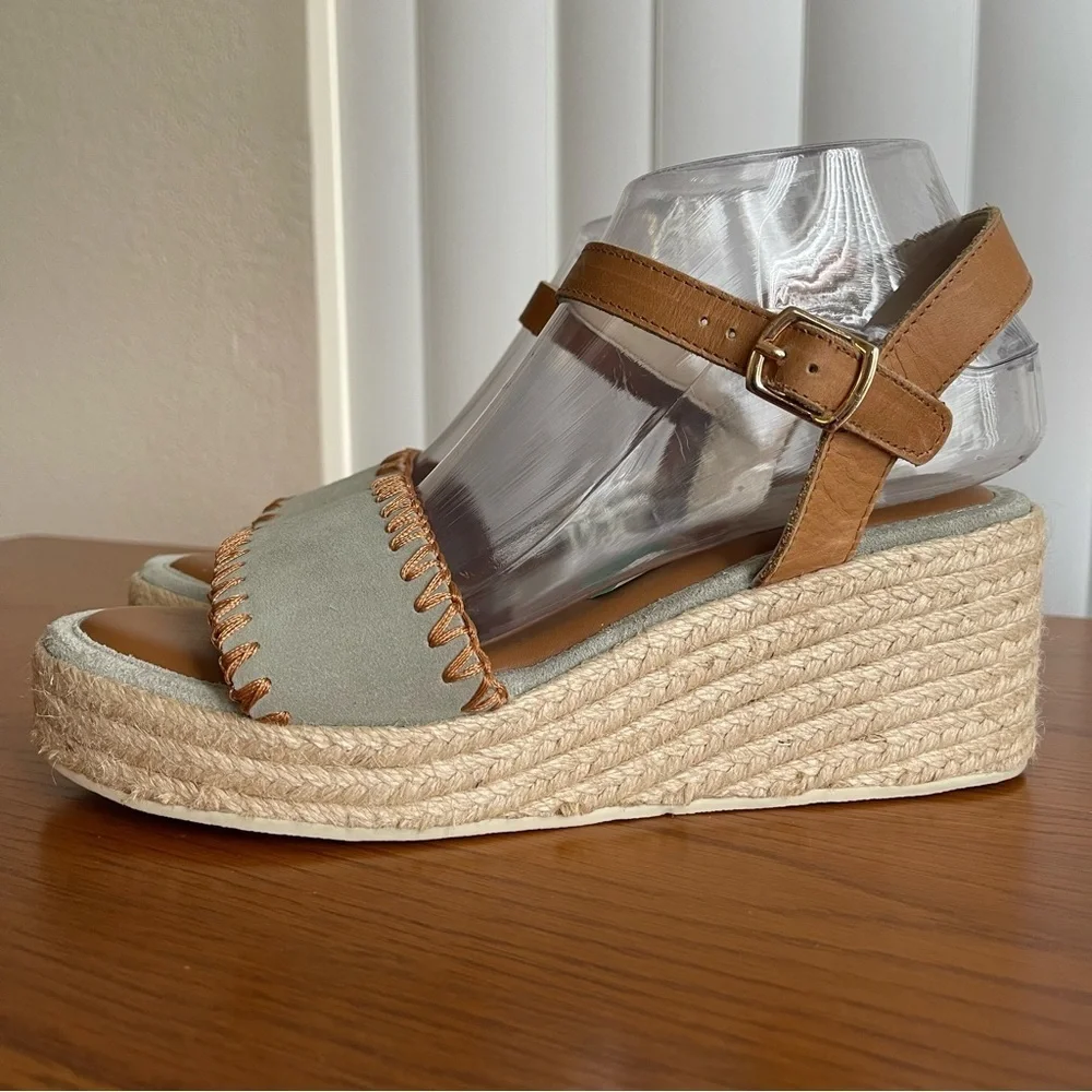 Joie Powder Blue Suede Wedge Espadrille Sandals Size 8